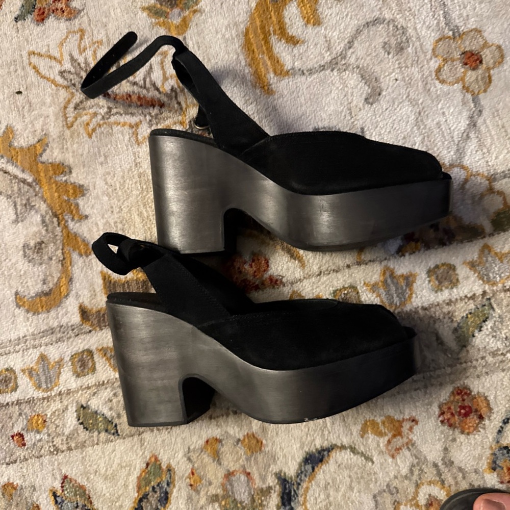 Free People suede black Leather Strap Clog Size 40 usa 9 - Picture 2 of 9